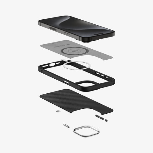 ACS07044 - iPhone 15 Pro Max Case Enzo Aramid (MagFit) in matte black showing the back